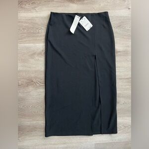 Zara Black Maxi Skirt High Slit Stretchy Elastic Waist Large NWT